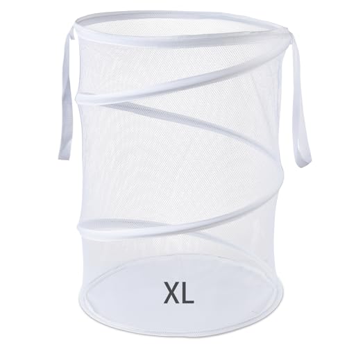 Seiritex Mesh Popup Laundry Hamper 115L Collapsible Laundry Basket Extra Large Capacity Foldable Clothing Storage Basket with Handles No Lid 26 H x 18 W x 18 L (White) - color: White-1