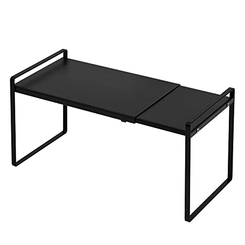 Nxconsu Expandable Cabinet Shelf Organizer Riser for Kitchen Pantry Cupboard Under Sink Countertop Home Storage Organization Rack Space Saver Freestanding Heavy Duty Nonslip Stackable Black - color: Black, size: 8.6’’D * 13.4-24.5’’W * 9.5’’H