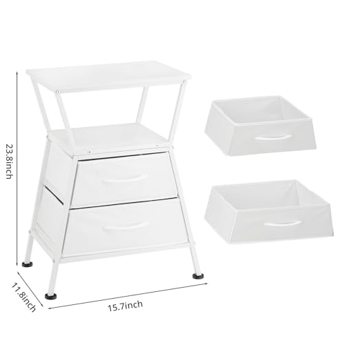 Side Tables for Bedroom Nightstand with 2 Cloth Drawer Bedside Table with Storage End Tables Living Room Sofa Couch - color: White