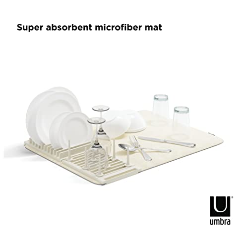 Umbra Udry Dish Rack with Movable Pegs and Microfiber Drying Mat – Space-Saving Design Folds Up for Easy Storage, Basic Rack, Linen - color: Linen, style: Rack with Pegs