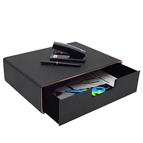 PU Leather Stackable Organizer Drawer,Executive Office Supplies Desktop Filing A4 File Cabinet/Holder for Jewelry/Bill/Paper/Documents/Makeup Home Decor Stationery Storage Box,Black - color: Black