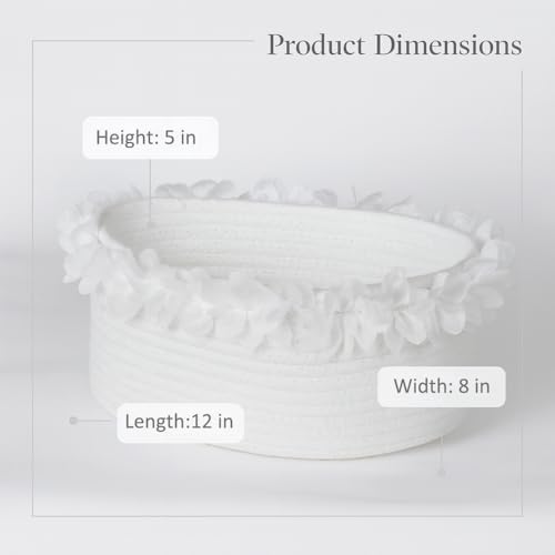 Yimi's Dream Cotton Rope Gift Basket – White Woven Gift Basket with Lace, Decorative Organizer for Baby Shower, Housewarming, Nursery, Toys, Socks, Diapers, Christmas, Holiday Gifts - color: white with lace, size: Oval - 12"x8"x5"