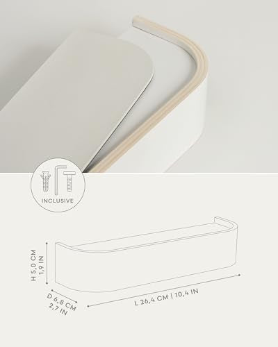Kazai. Key Holder 'Toke' | Minimalist Key Hook Design from Berlin | Modern Key Holder Wall Mount with Wooden Shelf | Key Rack for Wall as Entryway Organizer | White - color: White, size: 6 Hooks