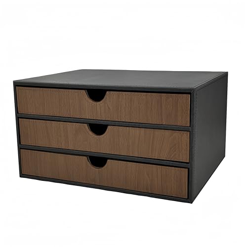 3-Drawer Leather Desk Organizer with A4 File Holder-Stackable Modular Storage Box for Office Supplies,Files,Bills & Jewelry-Space-Saving Design for Home Office,Desk & Workspace(Black Cloth) - color: Black Cloth