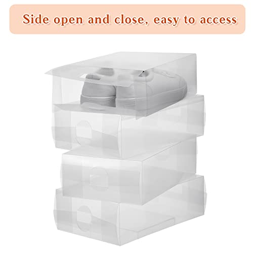 Sawysine 24 Pcs Shoe Box Clear Plastic Stackable Shoe Storage Organizer Foldable Heavy Duty Containers for Closet Apartments Small Spaces Dorm Bedroom (12 x 7.5 x 3.7 Inches) - size: 12 x 7.5 x 3.7 Inches