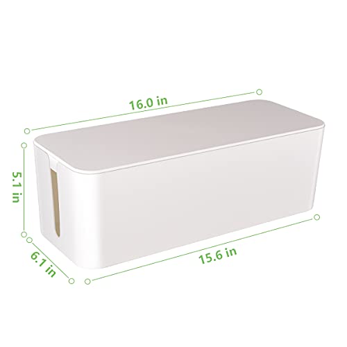 Cable Management Box, Large Cord Organizer Box to Hide Power Strip & Under Desk,TV Computer Wires Cable Organizer Hider Box with Cable Clips&Reusable Cable Ties for Home/Office(White) - color: White