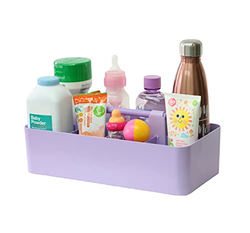 Plastic Portable Makeup Caddy Tote Divided Basket Bin with Handle, for Bathroom Storage - Holds Blush Makeup Brushes, Eyeshadow Palette, Lipstick - Extra Large Made In USA - color: Lavender