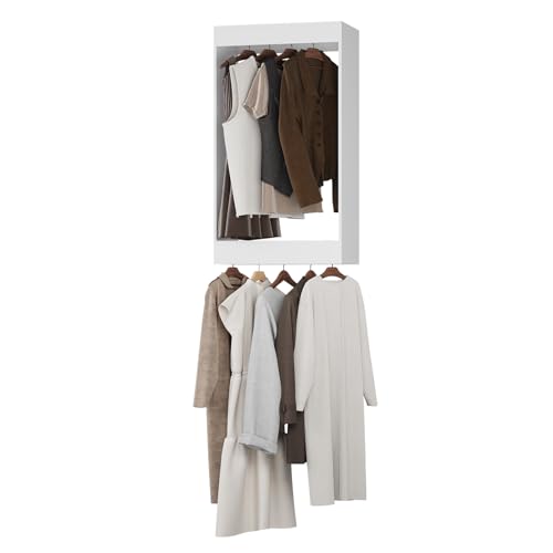 Double Hanging Closet Unit, Modular Wood Closet System Organizer with Storage, White, 25.5"W - color: White, size: 25.5" Wide, style: Double Hanging
