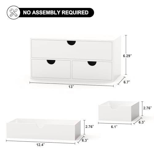 Bamboo Desk Organizer with Drawers Desktop Storage Drawers for Bills Office Supplies Kitchen Utensils Organizing Tool for Home Classroom Organization No Assembly (White) - color: White