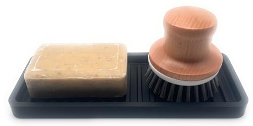 Happitasa Silicone Sink and Surface Organizer Tray, Sponge Holder, Vanity Tray, Trivet, Heat Safe, Dishwasher Safe, for Bathroom and Kitchen Organization (Black, 9"x3.5") - color: Black, size: 9" x 3.5" x 0.6"