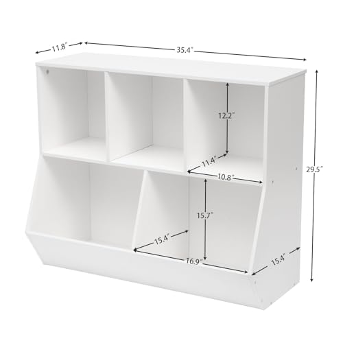 HOOBRO Kids Bookshelf, Bookcase Footboard, Toy Storage Cubby, Children's Toy Shelf, 35.4" L Storage Cabinet, Fit for Children's Room, Playroom, Hallway, Kindergarten, White WT32CW01 - color: White, size: 35.4"L x 11.8"W x 29.5"H
