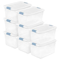Sterilite 8-Pack 64 Quart Latching Box, Clear Plastic Storage Organizer Bins with White Lids - Large Stackable Containers for Home Bedroom, Dorm Room, and Closet Organization - size: 64 Quart, style: 8 Pack