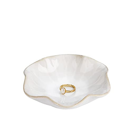JAMEND CLXP Lotus Leaf Shape Ring Holder Dish, Small Key Bowl, Ceramic Trinket Tray Jewelry Dish Organizing Necklace Earrings for Mom Friend Sister, White. All Jewelries Are NOT Included. - color: White-Lotus