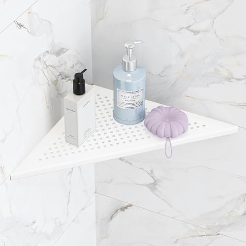 Qeke Bathroom Corner Shelf, Recessed 12" Shower Shelf Caddy, SUS304 Stainless Steel Shelf Wall Mount Triangular, No Drilling, Matte White - color: Matte White, size: 12"- 1 Pack