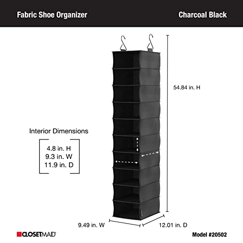 ClosetMaid 20502 10-Shelf Fabric Hanging Closet Organizer for Shoes, Hats, Handbags, Clothes with Charcoal Black Finish - size: 10-Shelf Hanging Shoe Organizer