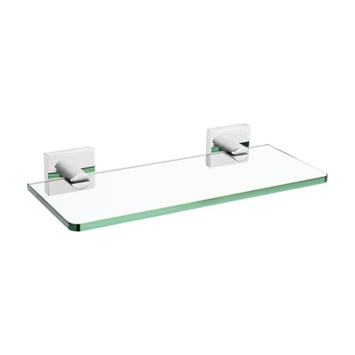 KOKOSIRI Bathroom Shelves Wall Mount 12-Inch Floating Tempered Glass Shelf Hanging Rack for Storage Home Decor, Polished Stainless Steel B1107CH-L12 - color: Polished Chrome, size: 12-Inch
