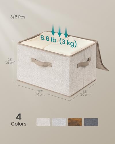 SONGMICS Foldable Storage Organizer Boxes, Set of 3 Storage Basket Bins with Lids, Handles, Clothes Organizer, 15.7 x 11.8 x 9.8 Inches, Non-Woven Fabric, Summer Sand URZB003K01 - color: Summer Sand, size: 3 Pack (15.7''L x 11.8''W x 9.8''H)