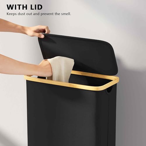 SpaceAid Slim Laundry Hamper with Lid, 65L Narrow Clothes Basket Bin with Bamboo Handles, Skinny Tall Collapsible Hamper for Bedroom, Bathroom, Dorm, Laundry Room - Black - color: Black, size: 65 L