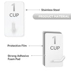 Measuring Cup and Spoon Organizer, 12 Pack Adhesive White Stainless Steel Hooks for Hanging with 6 Kitchen Conversion Chart Stickers, Kitchen Hooks for Space Saving Storage - style: 12 Pcs White Stainless Steel Hooks with Stickers