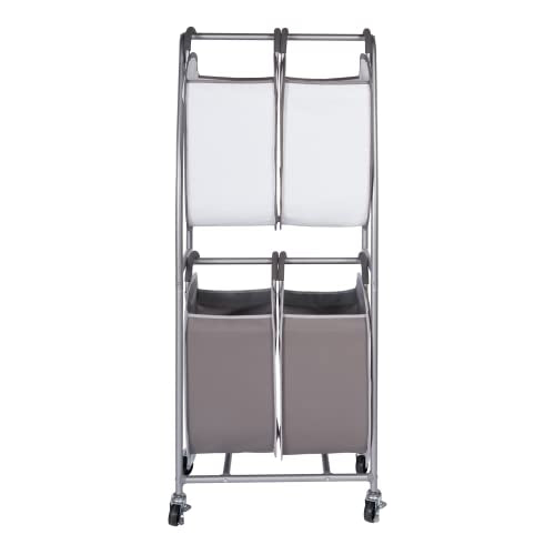 Neatfreak - 2 Tier Vertical Rolling Laundry Cart - Rolling Storage Cart On Wheels With 4 x Tote Hampers For Laundry, Towels, Blankets & Bathroom Organization - Quad Laundry Sorter