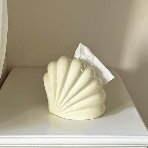 Ceramic Tissue Box Cover Modern Decorative Organizer for Facial Tissues Holder, Farmhouse Style Home Decor for Bathroom, Bedroom, Living Room & Office (Shell Beige) - color: Shell Beige