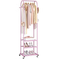 Kaitiemoo Heavy Duty Clothing Rack with Wheels,Modern Garment Rack with 3 Metal Shelves, 71.8Inches Display Rack for Hanging Clothes, Hanging Rod for Small Space,Pink - color: Pink