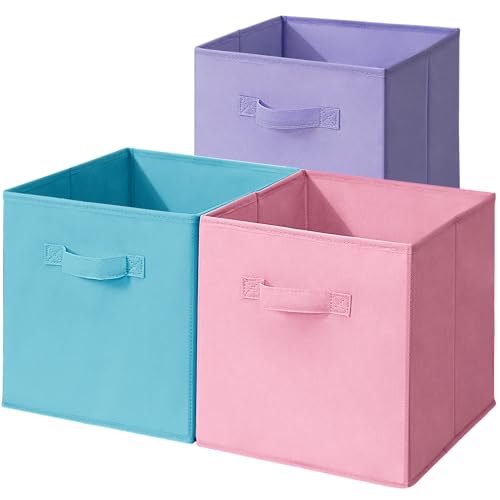 11x11 Inch Storage Bins Cubes, Fabric Foldable Storage Box, Collapsible Closet Organizer for Clothes, Blankets, Office, Bedroom, Living Room, Shelf Cabinet, Bookcase, Multi-Color, 3 Pack - color: Multi-Color, size: 3 PACK