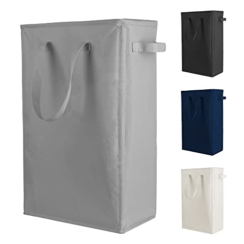 Odonata Slim Laundry Hamper Handles Collapsible Laundry Basket Thin Dirty Clothes Basket Narrow Laundry Bag Foldable Dirty Hamper 45L (Dark Grey) - color: Dark Grey