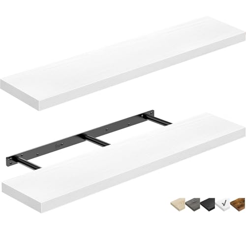 QEEIG Floating Shelves for Wall 35.4" Long - Wall Mounted Shelf Bathroom Kitchen Living Room Bedroom Farmhouse Home Decor Display Bookshelf Large 35.4 x 9.3 inch Set of 2, White (008-90W) - color: B. White, size: 35.4"