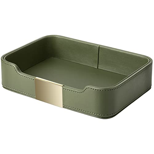 SANZIE Luxury Leather Tray Desktop Storage Catchall Organizer Decorative Tray for Entryway Table to Hold Jewelry Watch Keys Phone Wallet (Metal Gilded, Dusty Green) - color: Dusty Green