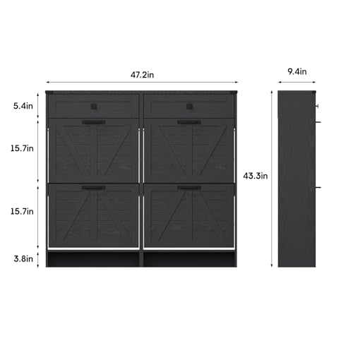 Halitaa Shoe Cabinet with 4 Flip Drawers & 2 Drawers,Farmhouse Shoe Storage Cabinet for Entryway,Slim Freestanding Organizer Rack for Front Door Entrance,Black - color: Black, style: 4-Drawers