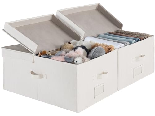 StorageWorks Extra Large Storage Bins with Lids, 55L Decorative Storage Bins with Double-Open Lid and Divider Board, Fabric Bins with Handles, Mixing of Beige, White & Ivory, 2-Pack - color: Mixing of Beige, White & Ivory, size: Jumbo