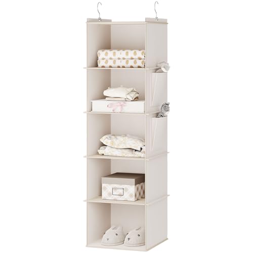 YOUDENOVA Hanging Closet Organizer, 5-Shelf Closet Hanging Storage Shelves, Beige - color: Beige, size: 5-SHELF