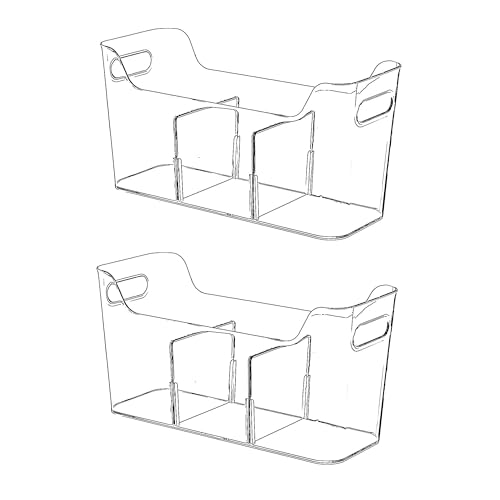Tall Narrow Clear Bins with Dividers, Plastic Containers for Organizing Kitchens and Bathrooms - 14" L, 2 Pack