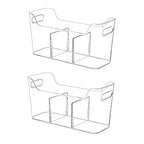Tall Narrow Clear Bins with Dividers, Plastic Containers for Organizing Kitchens and Bathrooms - 14" L, 2 Pack