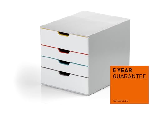 Durable VARICOLOR 4 Drawer Unit - White Desktop Drawer Set with 4 Color Coded Draws - Letter Size Files - Perfect for Storing Documents and Paper Work - size: 4 Drawer