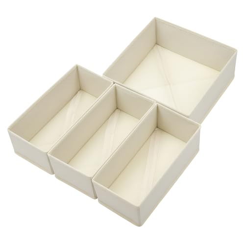 Bructhun Drawer Organizer Set of 4 Beige - Fabric Storage Bins for Clothes, Underwear, Socks & Bras - 11" Dresser Dividers for Bedroom Closet - color: Beige