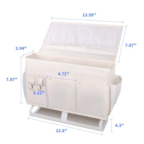 Bedside Caddy for Dorm Bed Bedside Organizer, Bedside Storage with 10 Pockets and Power Strip Holder, Multifunctional Bedside Pocket for Home, College, Dorm, Bunk/Hospital/Crib Bed (Beige) - color: Beige