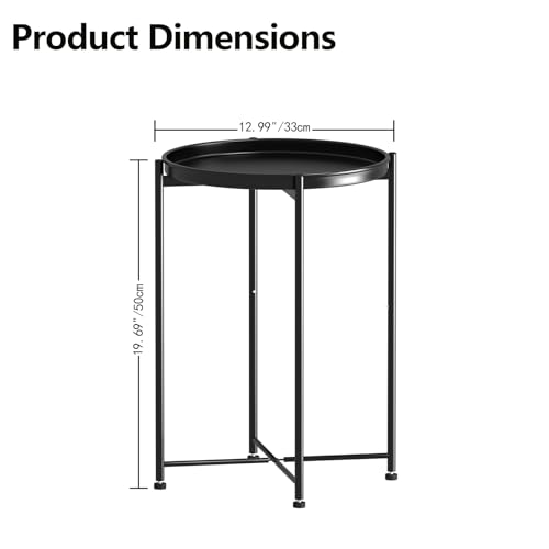 Garden 4 you Small Side Table, Mini Round End Table, Black Tray Table with Metal Frame, Modern Nightstand for Living Room, Bedroom, Patio, Small Space, 2pcs - color: Black, size: 2 PCS