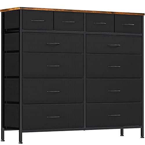 VASICAR Large Dresser for Bedroom with 12 Deep Drawers, Tall Fabric Drawer Dresser, Chest of Drawers for Closet, Nursery, Living Room, Laundry, Entryway, Hallway (Black) - color: Black