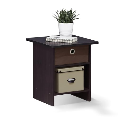 Furinno Dario End Table / Side Table / Night Stand / Bedside Table with Bin Drawer, 1-Pack, Dark Walnut - color: Dark Walnut, size: 1-Pack, Upper Bin