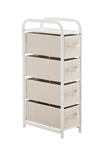 MAX Houser 4 Drawer Narrow Dresser Fabric Storage Tower Vertical Slim Storage Chest Organizer Nightstand Side/End Table Small Standing Organizer Removable Drawers Wood Top for Bedroom, Bathroom(Beige) - color: Beige1
