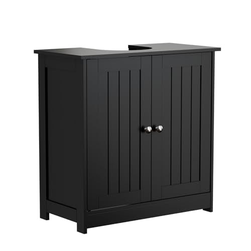 Bonnlo Pedestal Sink Storage Cabinet, 24" Black Under Sink Bathroom Storage Cabinet with 2 Doors and Adjustable Shelf, Traditional Bathroom Space Saver Organizer for Small Spaces, Water-Resistant - color: Black