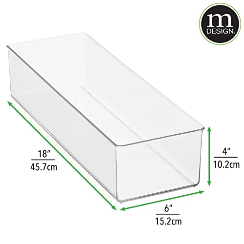 mDesign Plastic Drawer Organizer Box, Long Storage Organizer Bin Container; For Closets, Bedrooms, Use for Leggings, Socks, Ties, Jewelry, Accessories - Lumiere Collection - 2 Pack - Clear - size: 6 x 18 x 4 (Pack of 2)