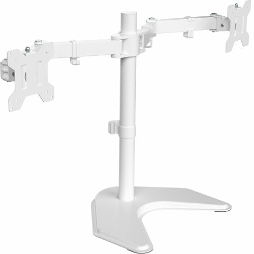 VIVO Dual LED LCD Monitor Mount, Free-Standing Desk Stand for 2 Screens up to 27 Inch, Fully Adjustable Arms with Max VESA 100x100mm, Extra Large Base, White, STAND-V002FW - color: White, size: 13" - 27" screens