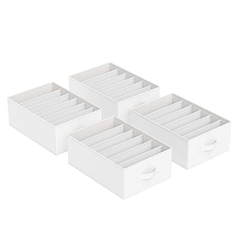 SONGMICS Set of 4 Large Size Wardrobe Clothes Organizers, 6-Compartment Foldable Drawer Organizers with Handles, 16.5 x 11.8 x 6.7 Inches, for Pants, Sweaters, Jeans, Cloud White URUS009W04 - color: Cloud White, size: 4 Pack
