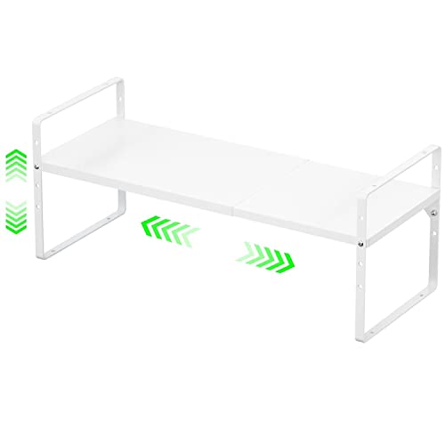 Expandable Kitchen Cabinet Storage Shelf, Stackable Metal Pantry Storage Shelves Organizer, Adjustable Height Counter Spice Rack for Kitchen Cabinet, Countertop, Pantry and Office - color: White-1pack, size: Large - L16.5-27'' * W10.2'' * H9.6''