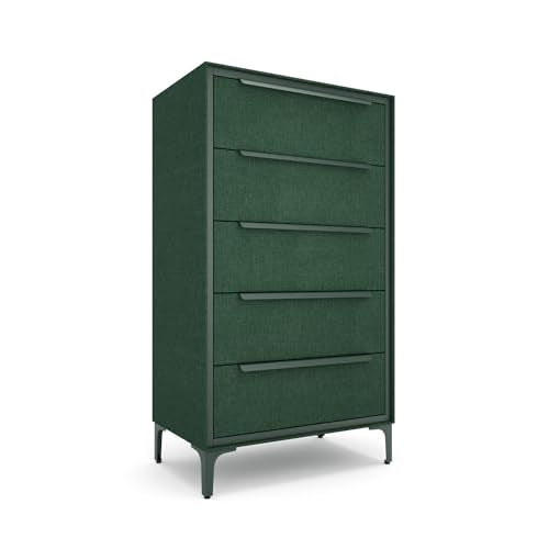 tinge Naima Premium Fabric Dresser - Strong Metal Frame, 5 Spacious Sag-Proof Drawers with Sleek Metal Handles - Premium & Durable Storage Solution for Your Home (Green) - color: Green, size: 14"D x 23.5"W x 41.8"H (5 Drawers)