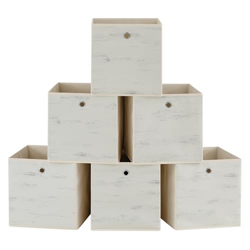 SONGMICS Storage Cubes, Set of 6 Storage Bins with Handles, Foldable Oxford Fabric and Non-Woven Fabric Storage Boxes, 13 x 13 x 13 Inches, Fit Cube Storage Unit, Vintage White URFB133W01 - color: Vintage White, size: 6 Pack (13"L x 13"W x 13"H)