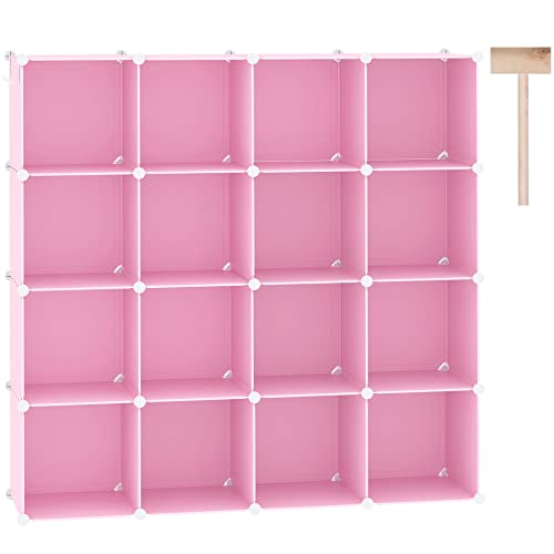 C&AHOME Cube Storage Organizer, 16-Cube Shelves Units, Plastic Storage Cubes, DIY Closet Organizer, Modular Closet Storage Shelves Ideal for Home, Bedroom, 48.4" L × 12.4" W × 48.4" H Pink UPCS16P - color: Pink